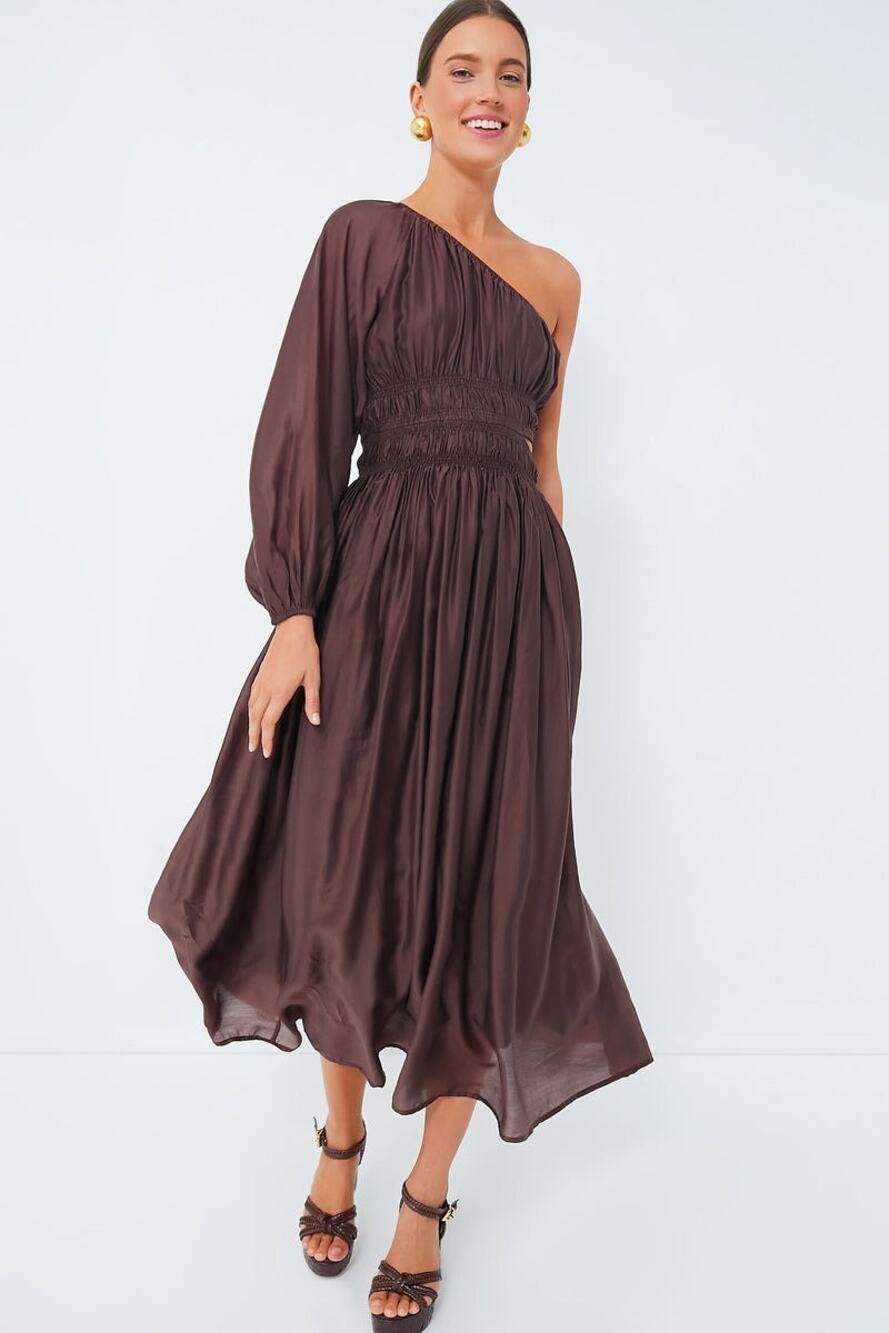 MOON RIVER Exclusive Chocolate One Shoulder Maxi Dress Size XS NWT